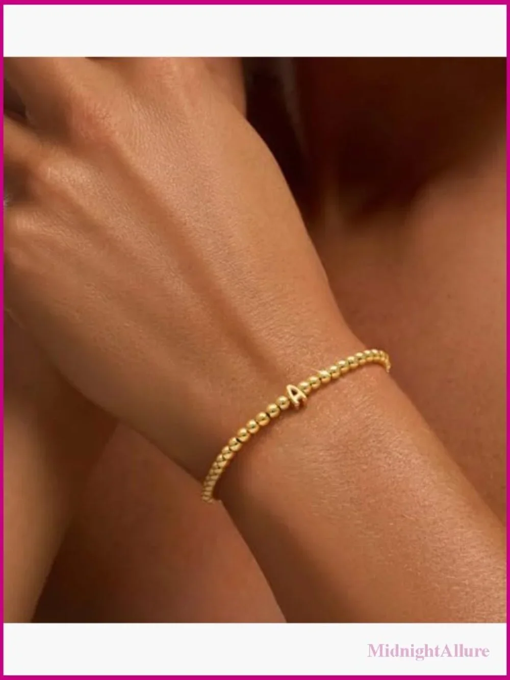 Stretch Initial Beaded Bracelet 18K Gold Plated A-Z Letter Jewelry Gift